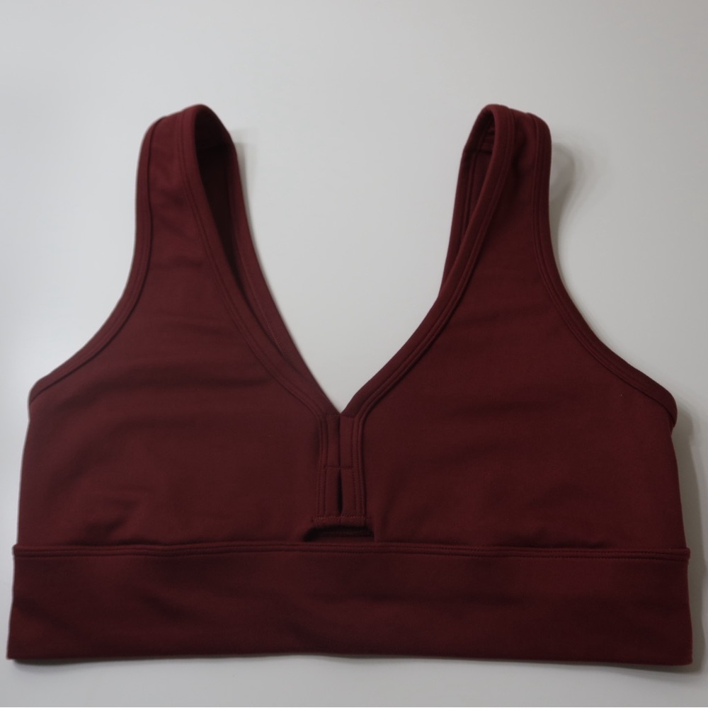 V Neck Burgundy Sporty Sports Bra